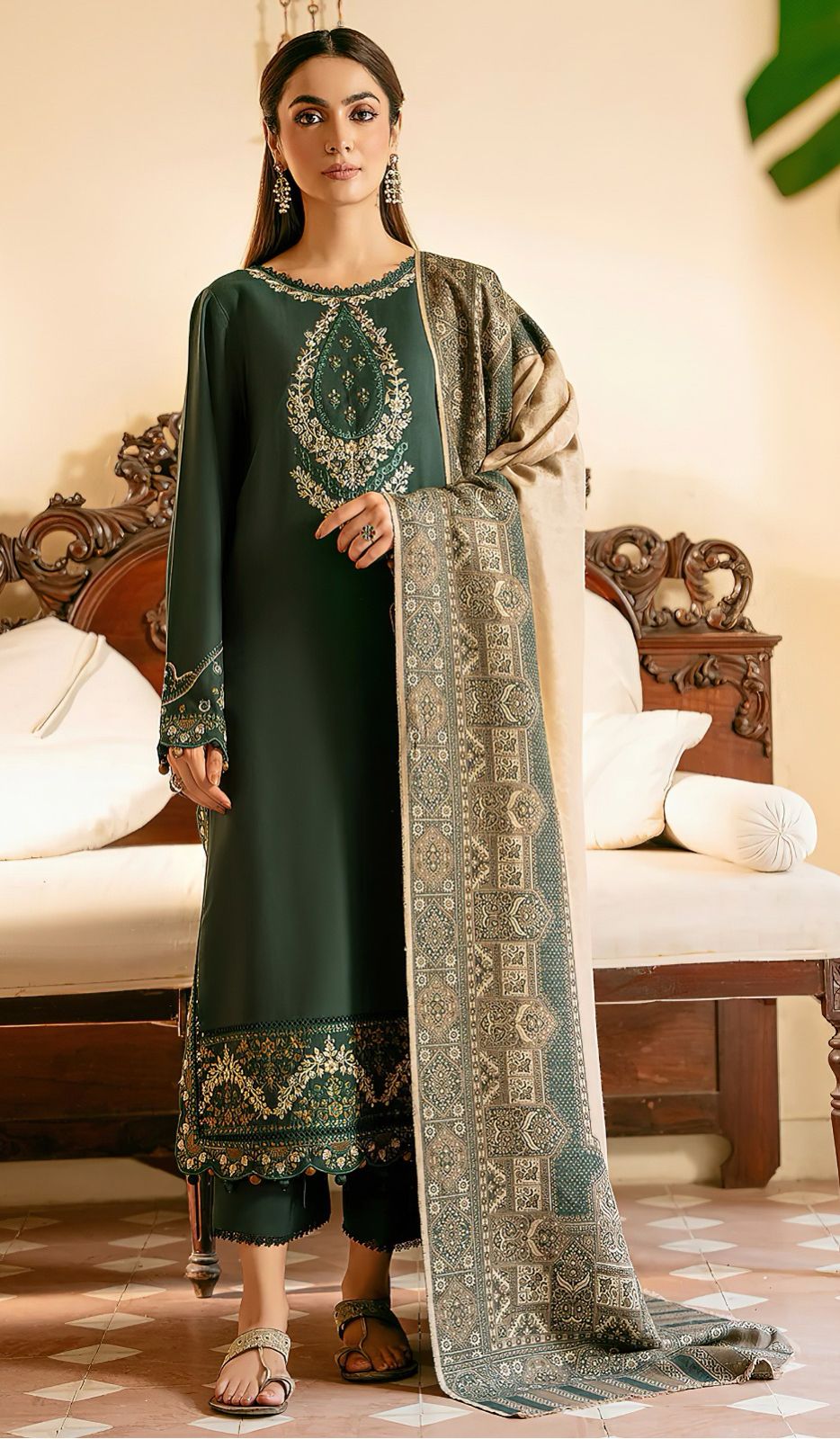 Aizel-3 PC Winter Dhanak Embroidred - V027