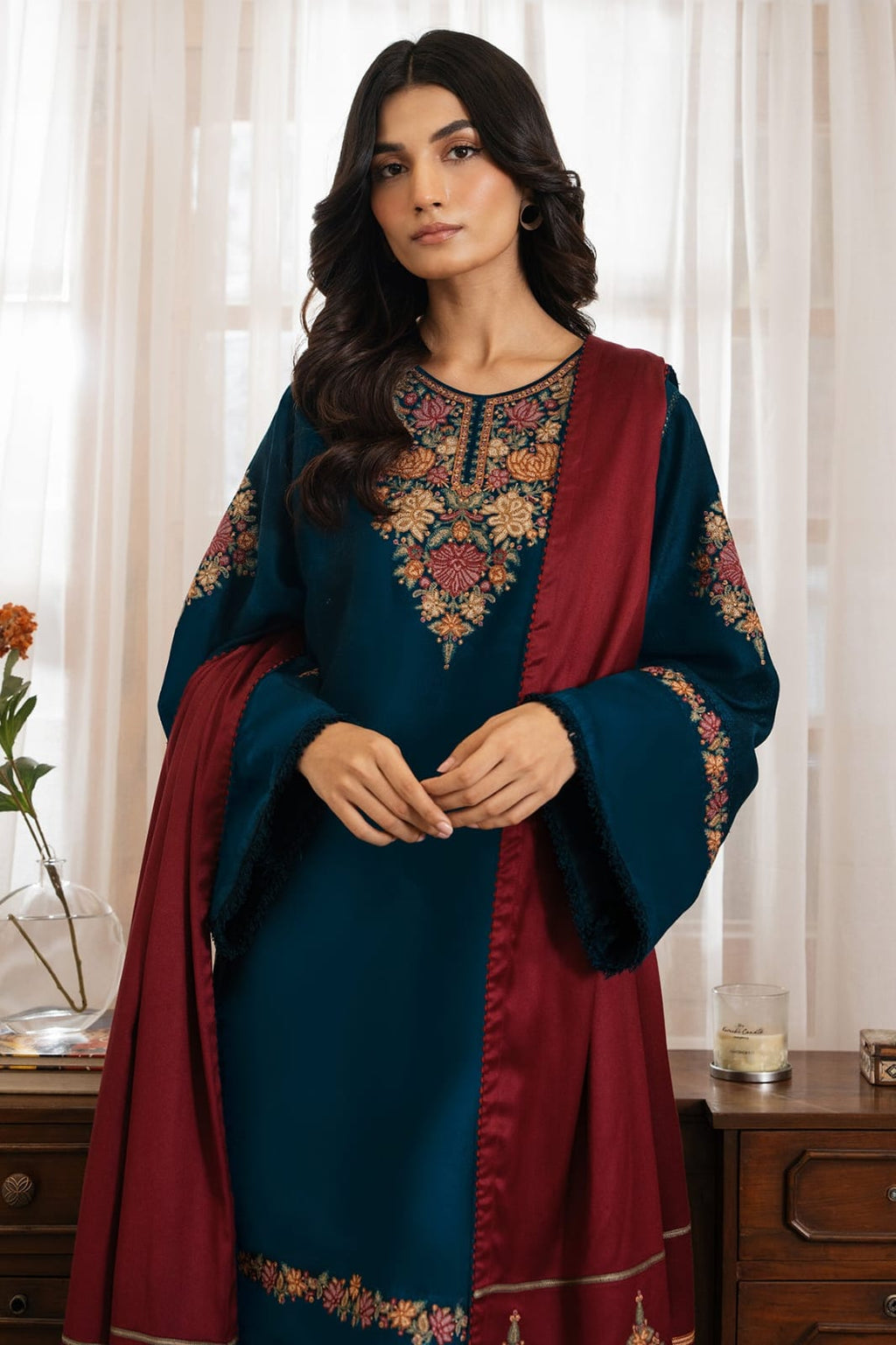 Rangoli-3 PC Winter Dhanak Embroidred - V042