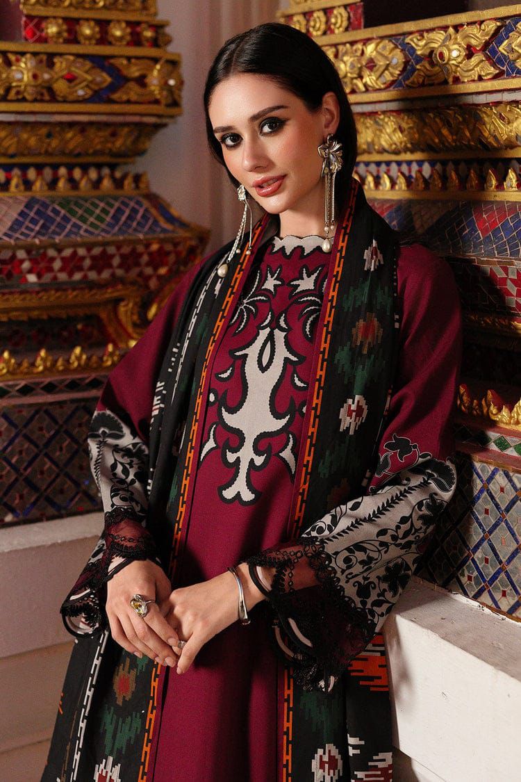 Barouqe-3 PC Winter Printed Slub  Khaddar - V048