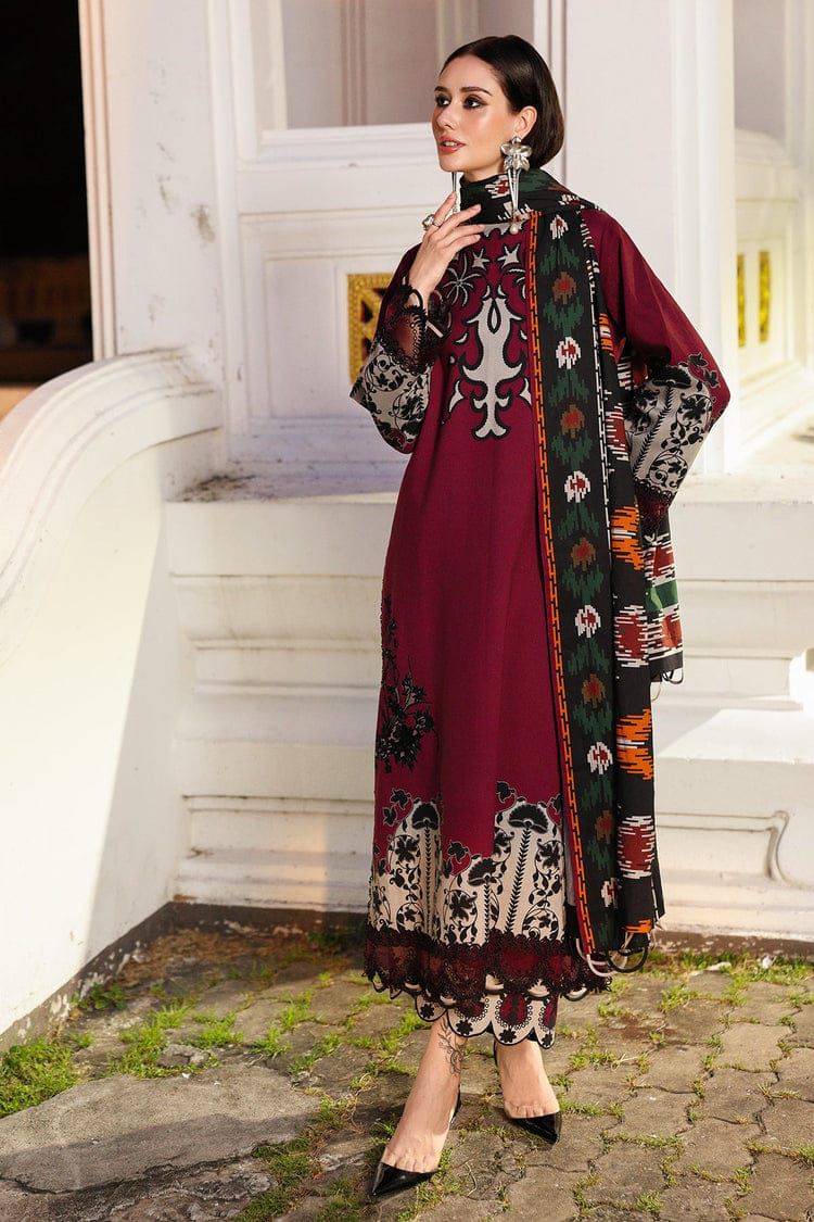 Barouqe-3 PC Winter Printed Slub  Khaddar - V048