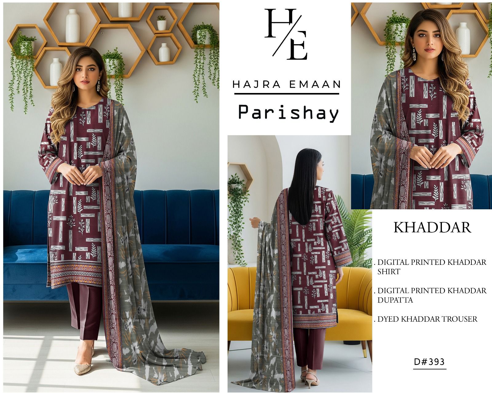 Khaddar-3pc Winter Printed Khaddar -V0131