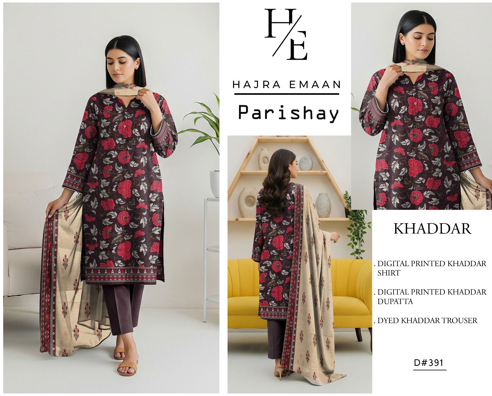 Khaddar-3pc Winter Printed Khaddar -V0129