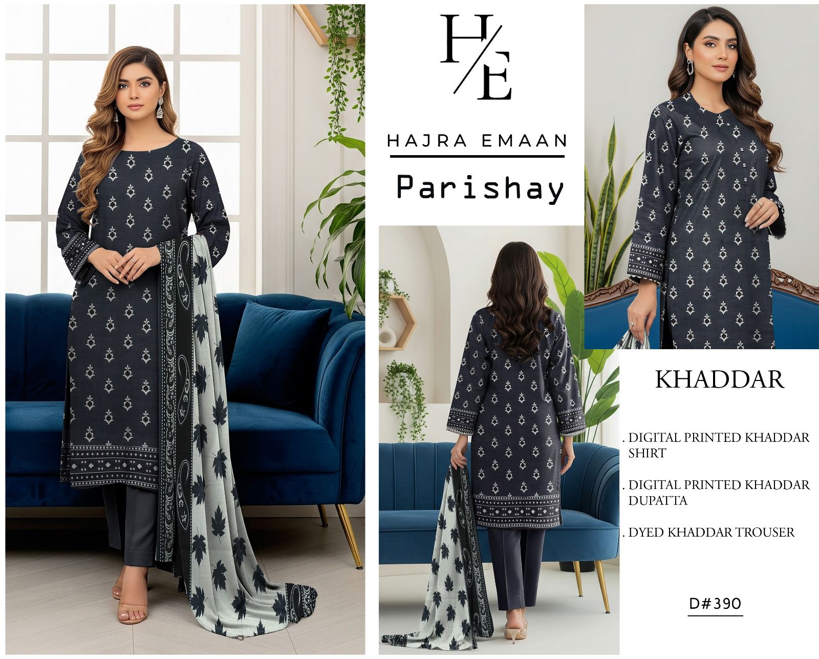Khaddar-3pc Winter Printed Khaddar -V0127