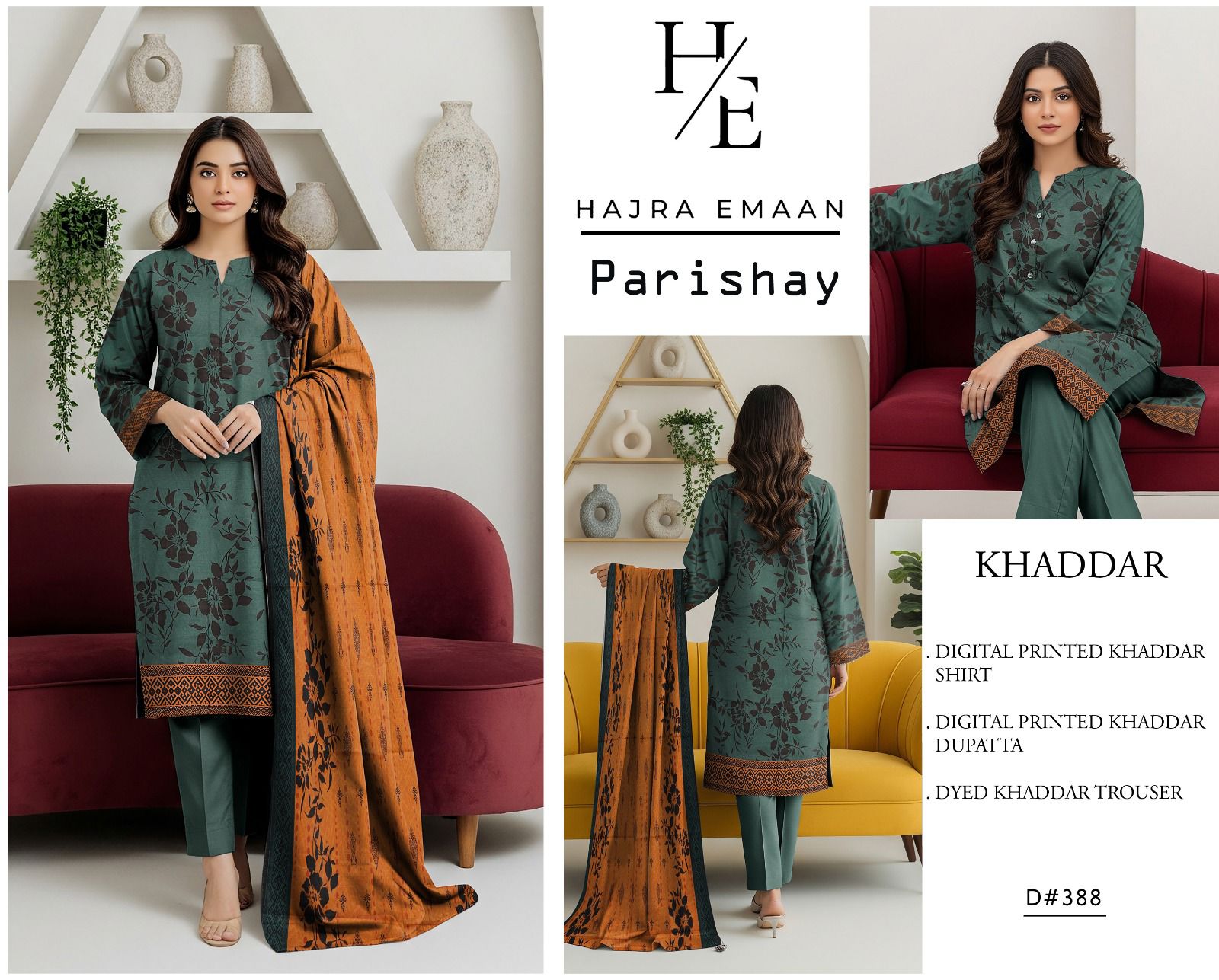Khaddar-3pc Winter Printed Khaddar -V0126