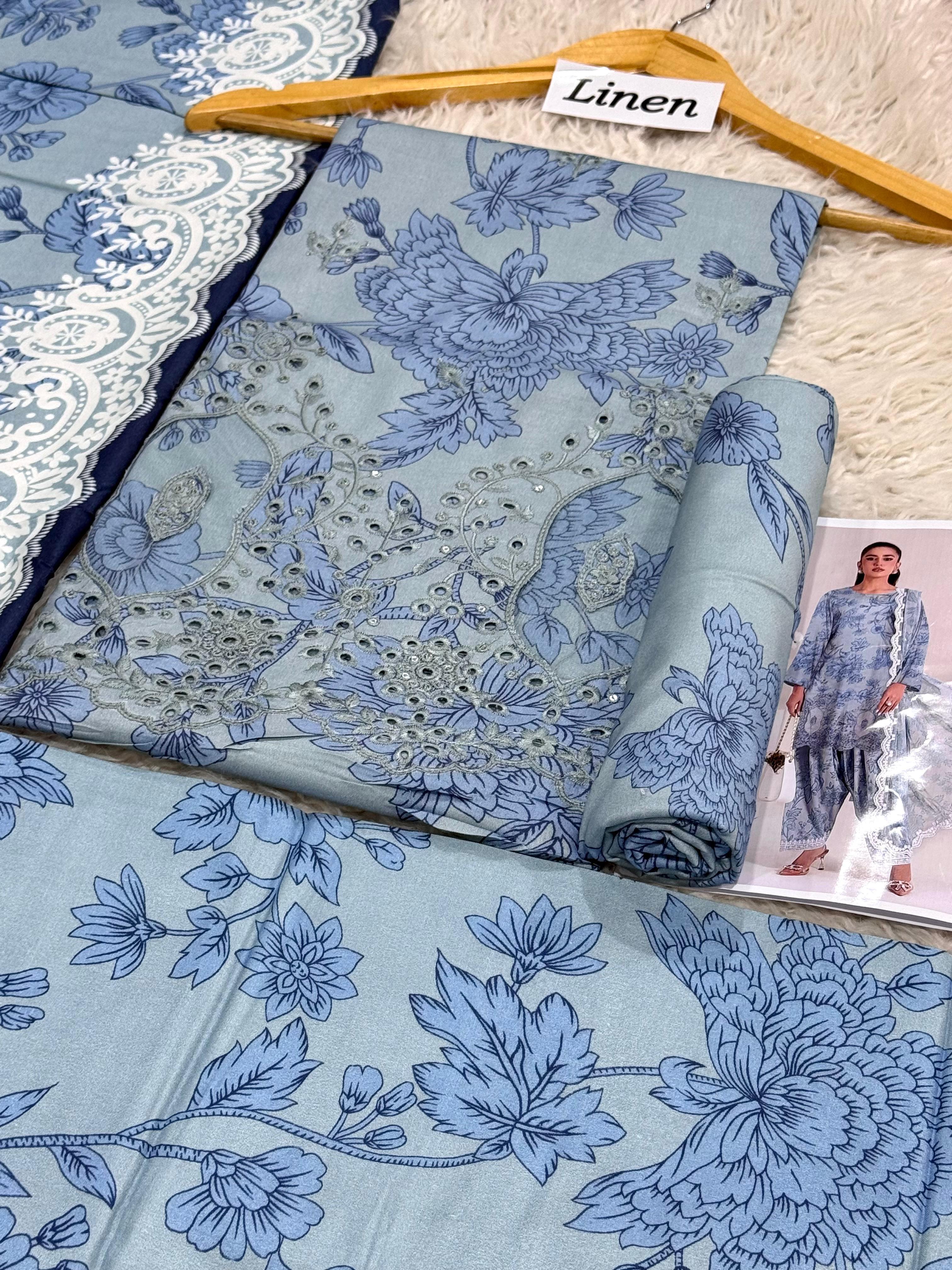 Linen-3pc Winter chikenkari Linen-V0122