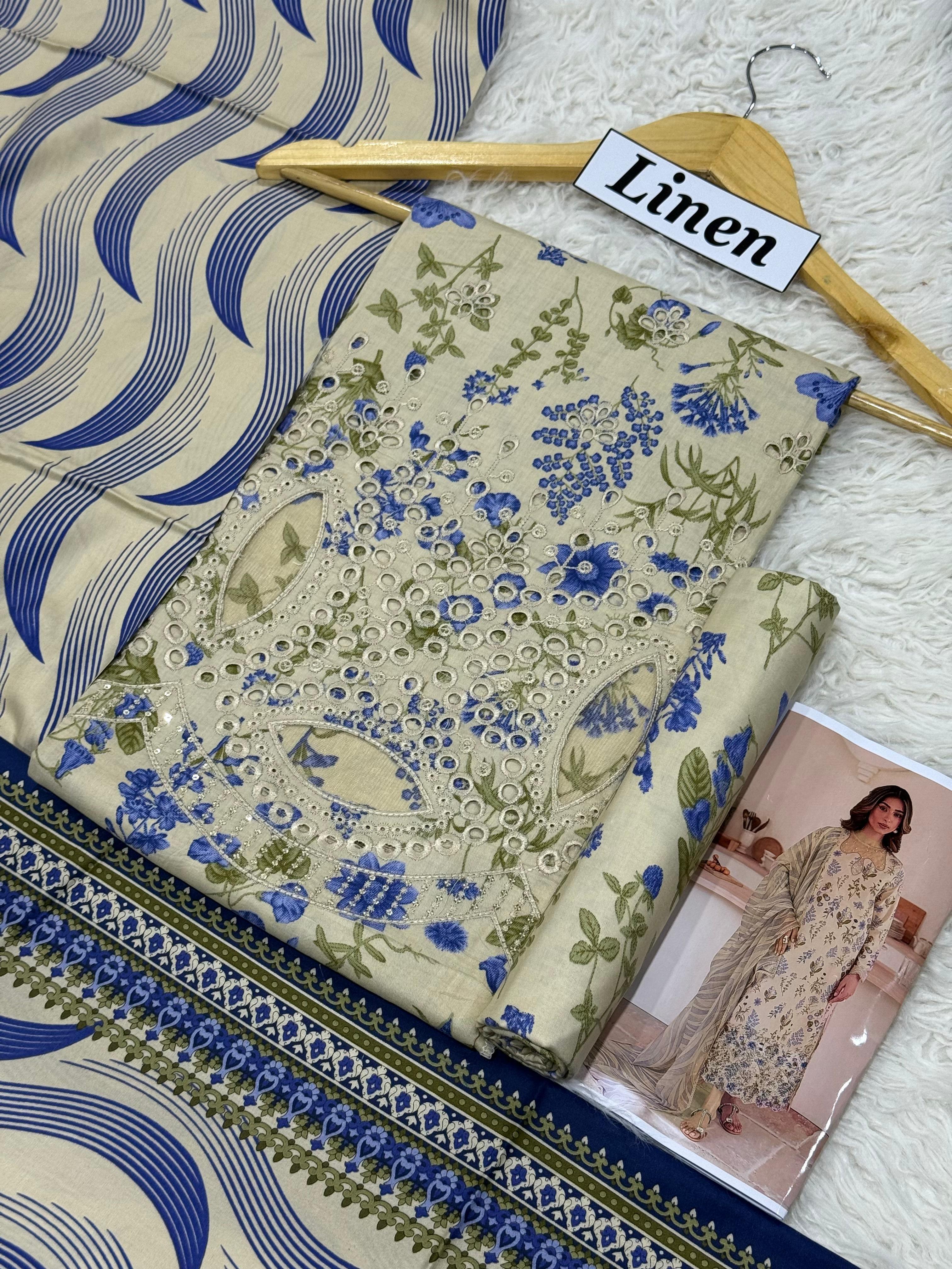 Linen-3pc Winter chikenkari Linen-V0120